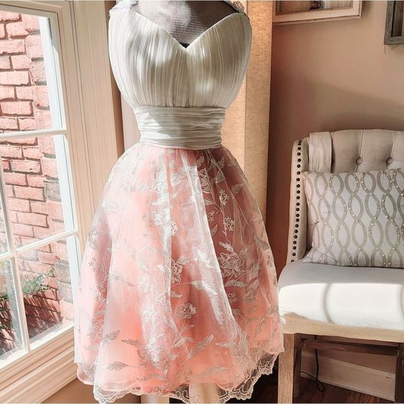 minuet pink and white lace cocktail homecoming dress - Picture 2 of 12